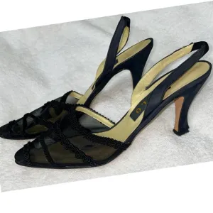 House of Zalo Designer Black Sheer Mesh Sling Back Heels Pumps Size 8 New