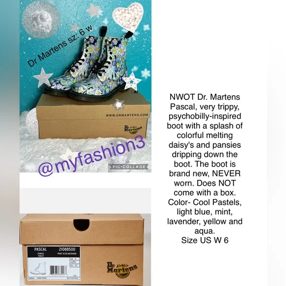 🎉HP🎉NWOT Dr Marten Pascal Purple Slime Drip Floral Boots