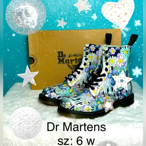 🎉HP🎉NWOT Dr Marten Pascal Purple Slime Drip Floral Boots