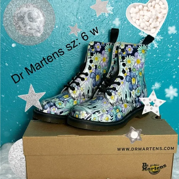 🎉HP🎉NWOT Dr Marten Pascal Purple Slime Drip Floral Boots