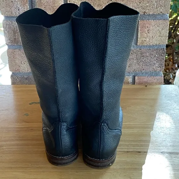 HS Trask Ava Black Buffalo Pebbled Leather Slouchy Mid Calf Boots Size 6M