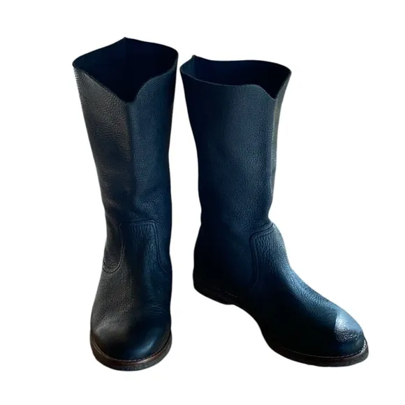 HS Trask Ava Black Buffalo Pebbled Leather Slouchy Mid Calf Boots Size 6M