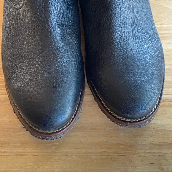 HS Trask Ava Black Buffalo Pebbled Leather Slouchy Mid Calf Boots Size 6M