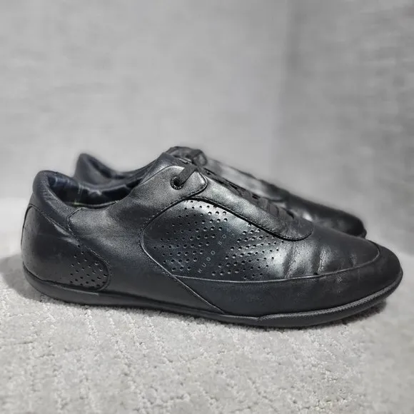 Hugo Boss City Dots Men's Size EU 43 US 10 Black Leather Low Top Casual Sneakers
