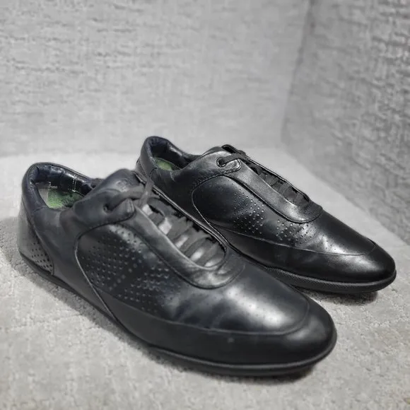Hugo Boss City Dots Men's Size EU 43 US 10 Black Leather Low Top Casual Sneakers