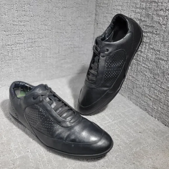 Hugo Boss City Dots Men's Size EU 43 US 10 Black Leather Low Top Casual Sneakers