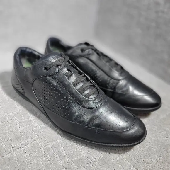 Hugo Boss City Dots Men's Size EU 43 US 10 Black Leather Low Top Casual Sneakers