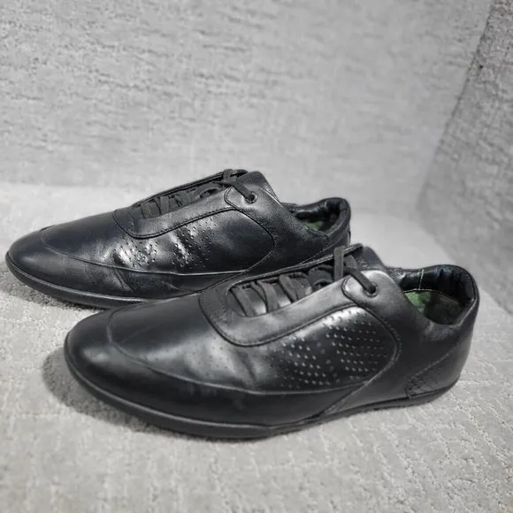 Hugo Boss City Dots Men's Size EU 43 US 10 Black Leather Low Top Casual Sneakers