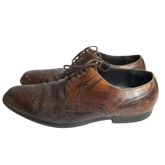 Hugo Boss Mens 9.5 Brown Lace Up Dress Shoes Almon