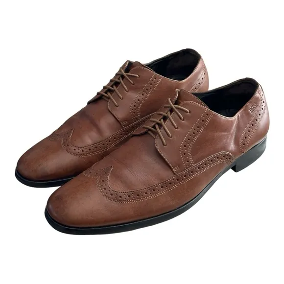 Hugo Boss Men's Wingtip Brogue Dress Leather Shoes Brown Size 12