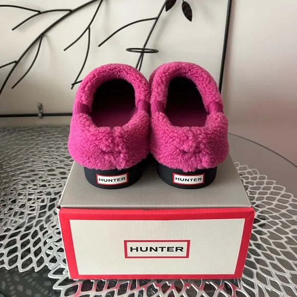 Hunter Black Play Shoes with Sherpa Faux Shearling Pink Lining Size 7 New in Box