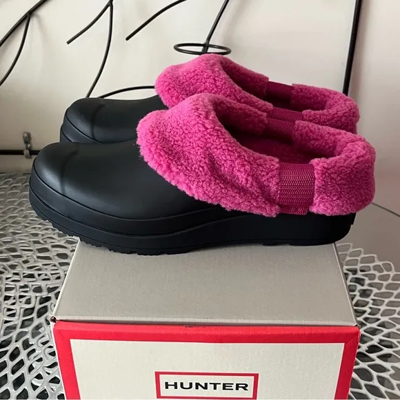 Hunter Black Play Shoes with Sherpa Faux Shearling Pink Lining Size 7 New in Box