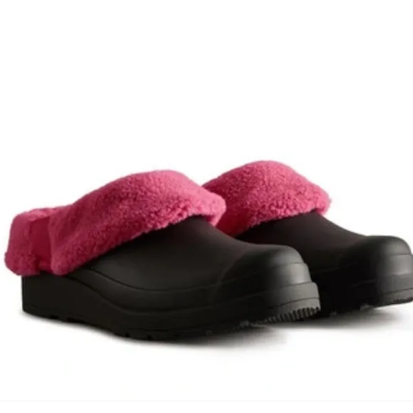 Hunter Black Play Shoes with Sherpa Faux Shearling Pink Lining Size 7 New in Box