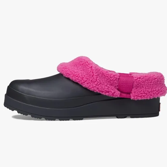 Hunter Black Play Shoes with Sherpa Faux Shearling Pink Lining Size 7 New in Box