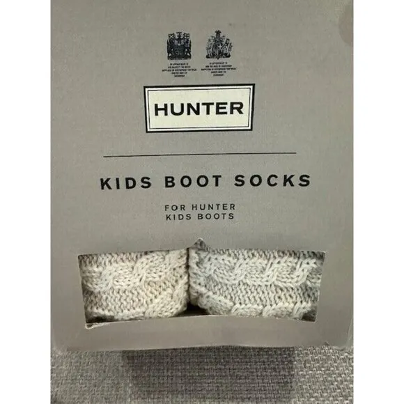 Hunter Kids Knitted Boot Socks Beige White Medium KAS3307AAC Mini Cable Knit Rec
