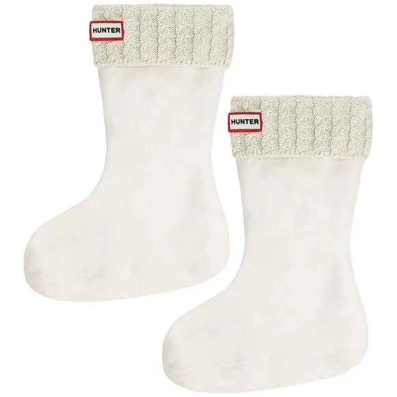 Hunter Kids Knitted Boot Socks Beige White Medium KAS3307AAC Mini Cable Knit Rec