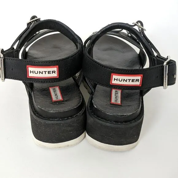 Hunter Original Double Buckle Chunky Platform Black Platform Sandals Shoes 10