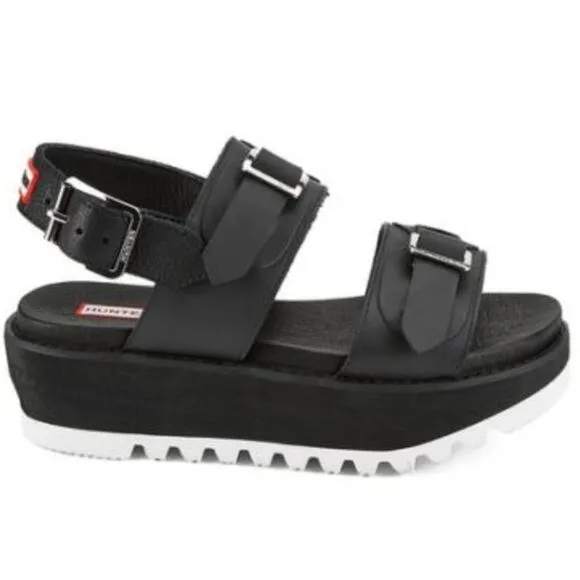 Hunter Original Double Buckle Chunky Platform Black Platform Sandals Shoes 10