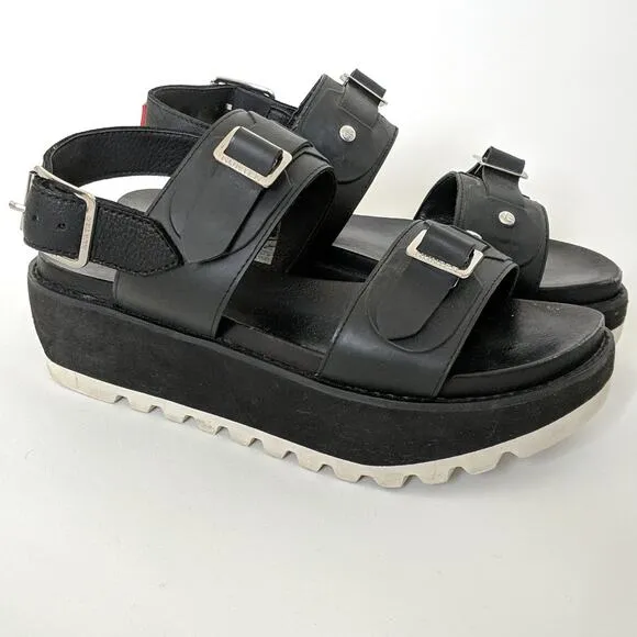 Hunter Original Double Buckle Chunky Platform Black Platform Sandals Shoes 10