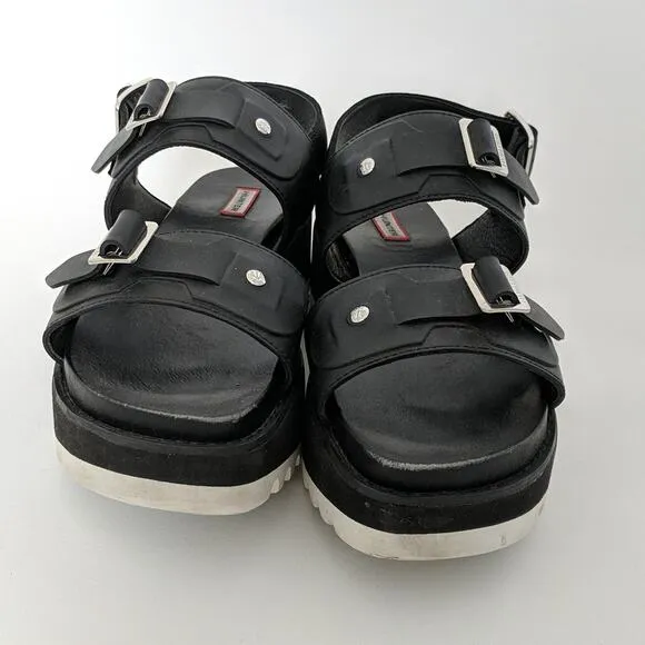 Hunter Original Double Buckle Chunky Platform Black Platform Sandals Shoes 10