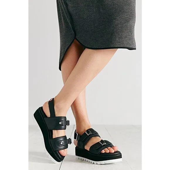 Hunter Original Double Buckle Chunky Platform Black Platform Sandals Shoes 10