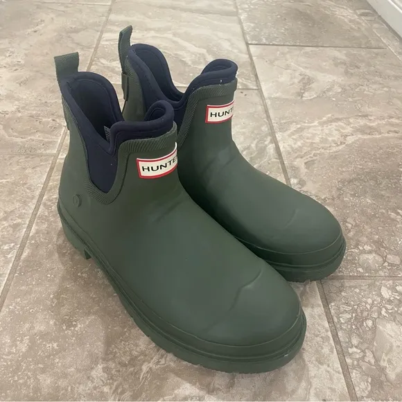 Hunter Target Ankle Rain Boot Mens Olive Green  Sz 7