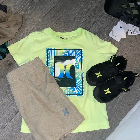 Hurley Kids T-Shirt and Shorts Set with Sandals