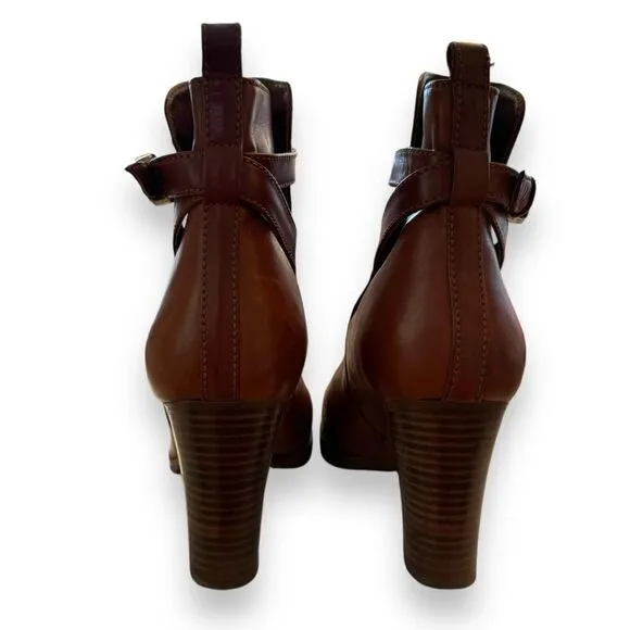 I. Crew Chestnut Leather Block Heel Ankle Boots 28443