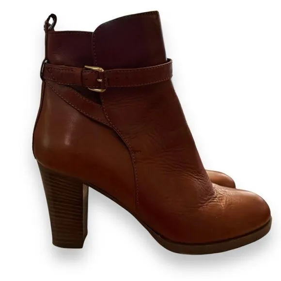 I. Crew Chestnut Leather Block Heel Ankle Boots 28443