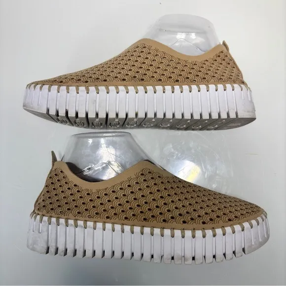 Ilse Jacobsen Tan Latte Leather Tulip 3373 Perforated Slip On Platform Sneakers