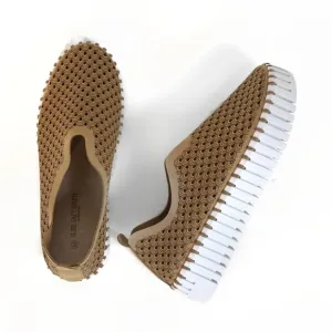 Ilse Jacobsen Tan Latte Leather Tulip 3373 Perforated Slip On Platform Sneakers