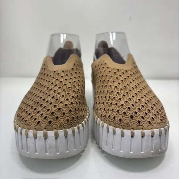 Ilse Jacobsen Tan Latte Leather Tulip 3373 Perforated Slip On Platform Sneakers