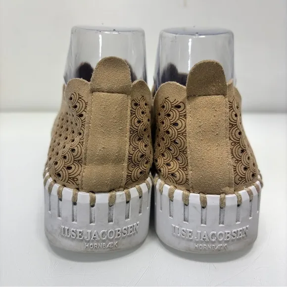 Ilse Jacobsen Tan Latte Leather Tulip 3373 Perforated Slip On Platform Sneakers