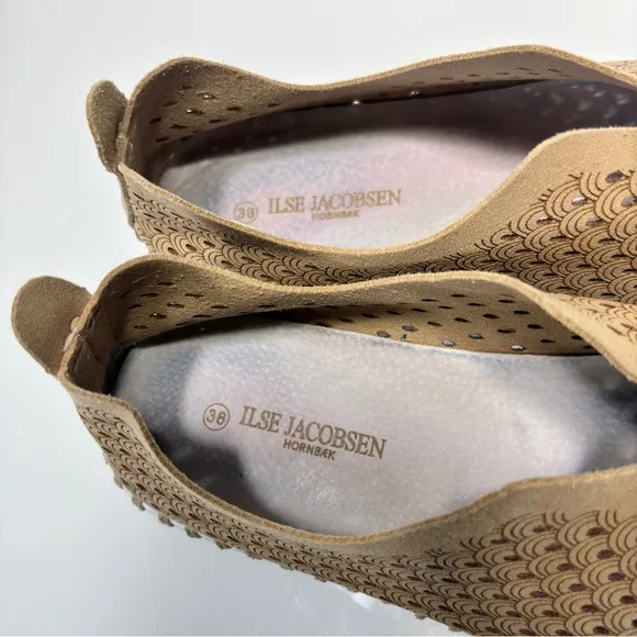Ilse Jacobsen Tan Latte Leather Tulip 3373 Perforated Slip On Platform Sneakers