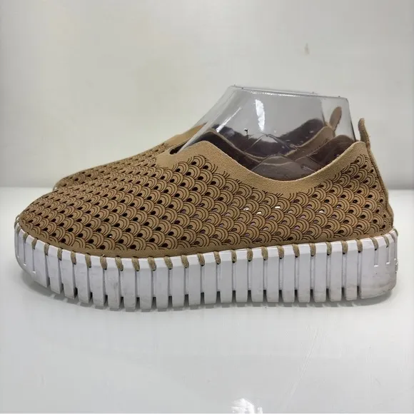 Ilse Jacobsen Tan Latte Leather Tulip 3373 Perforated Slip On Platform Sneakers