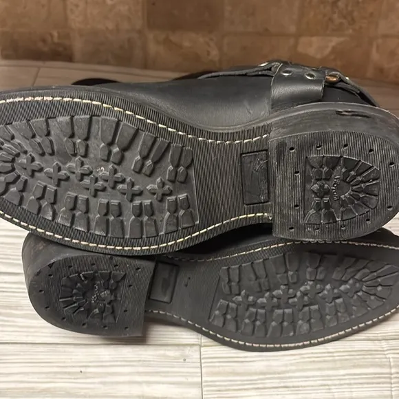 Indian Motorcycles Black Leather Harness Boots Slip On Vibram Soles Men’s 8.5