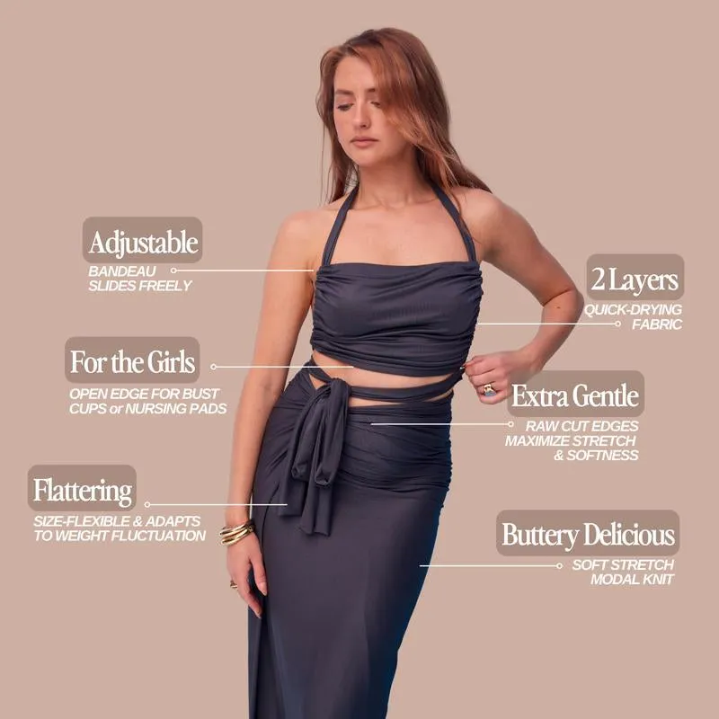 Infinite Tiny Top - Black - Luxe Coord Soft Stretchy Bandeau Adjustable Top Multiway Leisurewear Modal Spandex Matching Piece