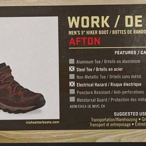 Irish Setter Afton Steel Toe Work Boots, Brown, Men's 11 M