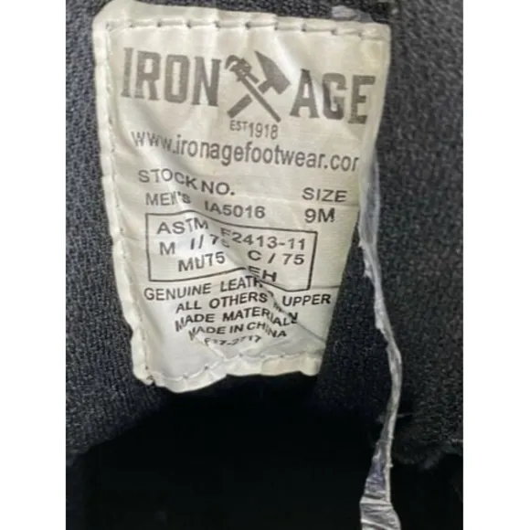 Iron Age Mens 9 Work Boots Black Groundbreaker EH Steel Toe Goth