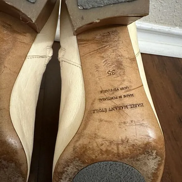 ISABEL MARANT Étoile Deyis Ankle Boots in Off-White Buffalo Leather