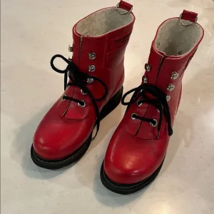 Isle Jacobsen Womens Short Rain Boots Red 36 Lace Up Cotton Lining Sustainable