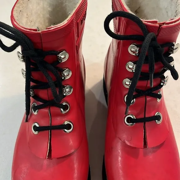 Isle Jacobsen Womens Short Rain Boots Red 36 Lace Up Cotton Lining Sustainable