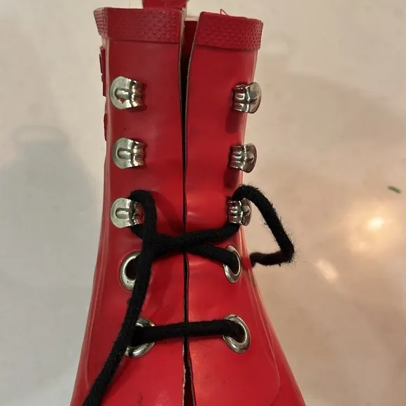 Isle Jacobsen Womens Short Rain Boots Red 36 Lace Up Cotton Lining Sustainable