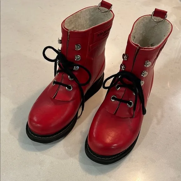 Isle Jacobsen Womens Short Rain Boots Red 36 Lace Up Cotton Lining Sustainable