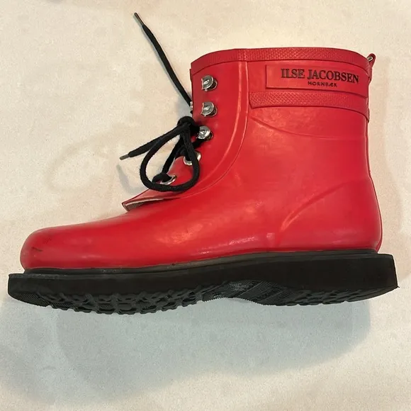 Isle Jacobsen Womens Short Rain Boots Red 36 Lace Up Cotton Lining Sustainable