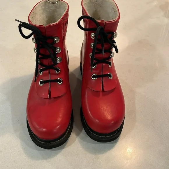 Isle Jacobsen Womens Short Rain Boots Red 36 Lace Up Cotton Lining Sustainable