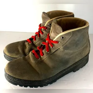 Itailian Brown Leather Hiking Boots, Red Laces. Size 10 Vibratom. Some Stains.