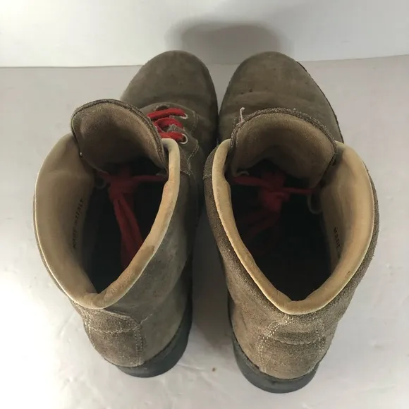 Itailian Brown Leather Hiking Boots, Red Laces. Size 10 Vibratom. Some Stains.