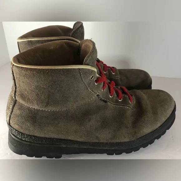 Itailian Brown Leather Hiking Boots, Red Laces. Size 10 Vibratom. Some Stains.