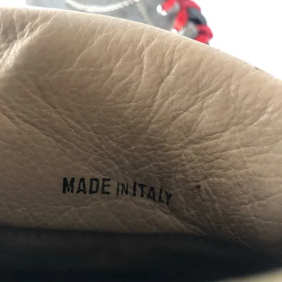 Itailian Brown Leather Hiking Boots, Red Laces. Size 10 Vibratom. Some Stains.